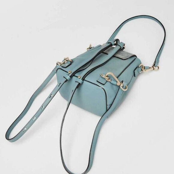 Chloe Light Blue Leather and Suede Mini Faye Backpack Bag - Picture 4 of 11